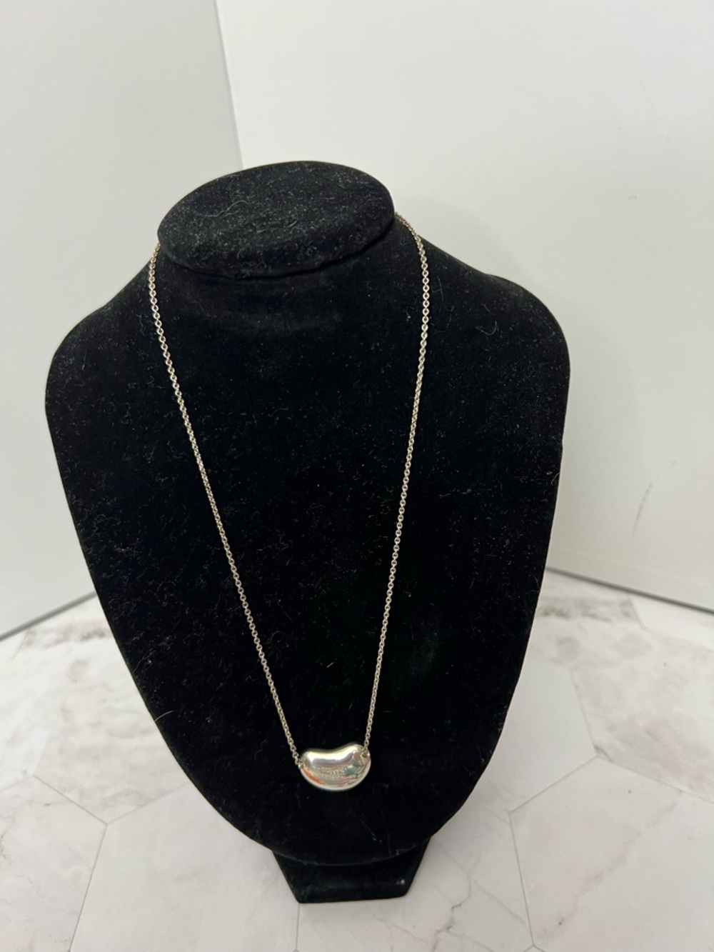 Tiffany & Co. Polished Large Silver Bean Pendant Necklace - Picture 3 of 4